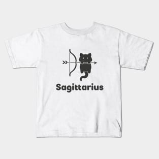 Sagittarius Cat Zodiac Sign with Text (Black and White) Kids T-Shirt